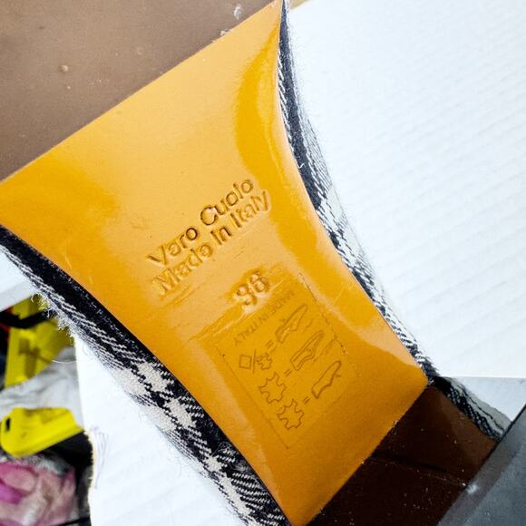 Michele Lopriore Heels Size 36‎ Tartan Plaid Tweed Square Toe Women's - Picture 8 of 9